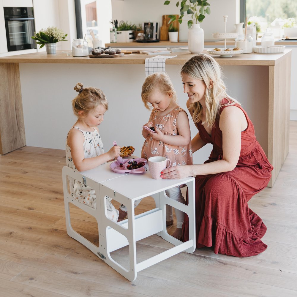 Montessori House Bed 2-in-1 köögitorn, laud ja tool