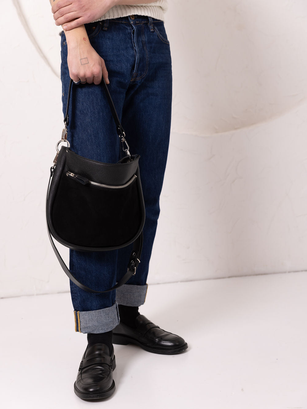 STELLA Leather Handbag - Black & Suede