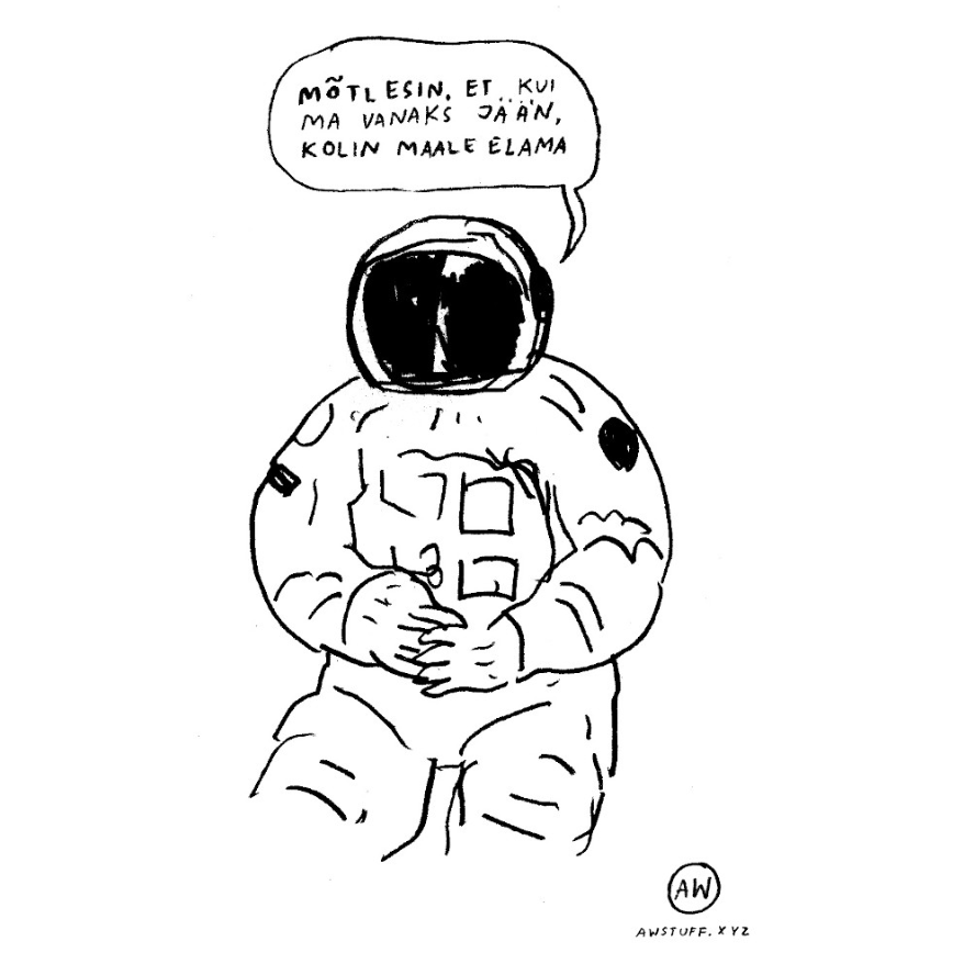 AW Stuff Valge T-Särk "Kosmonaut" – Eesti Koomiksikunst ja Käsitöö

