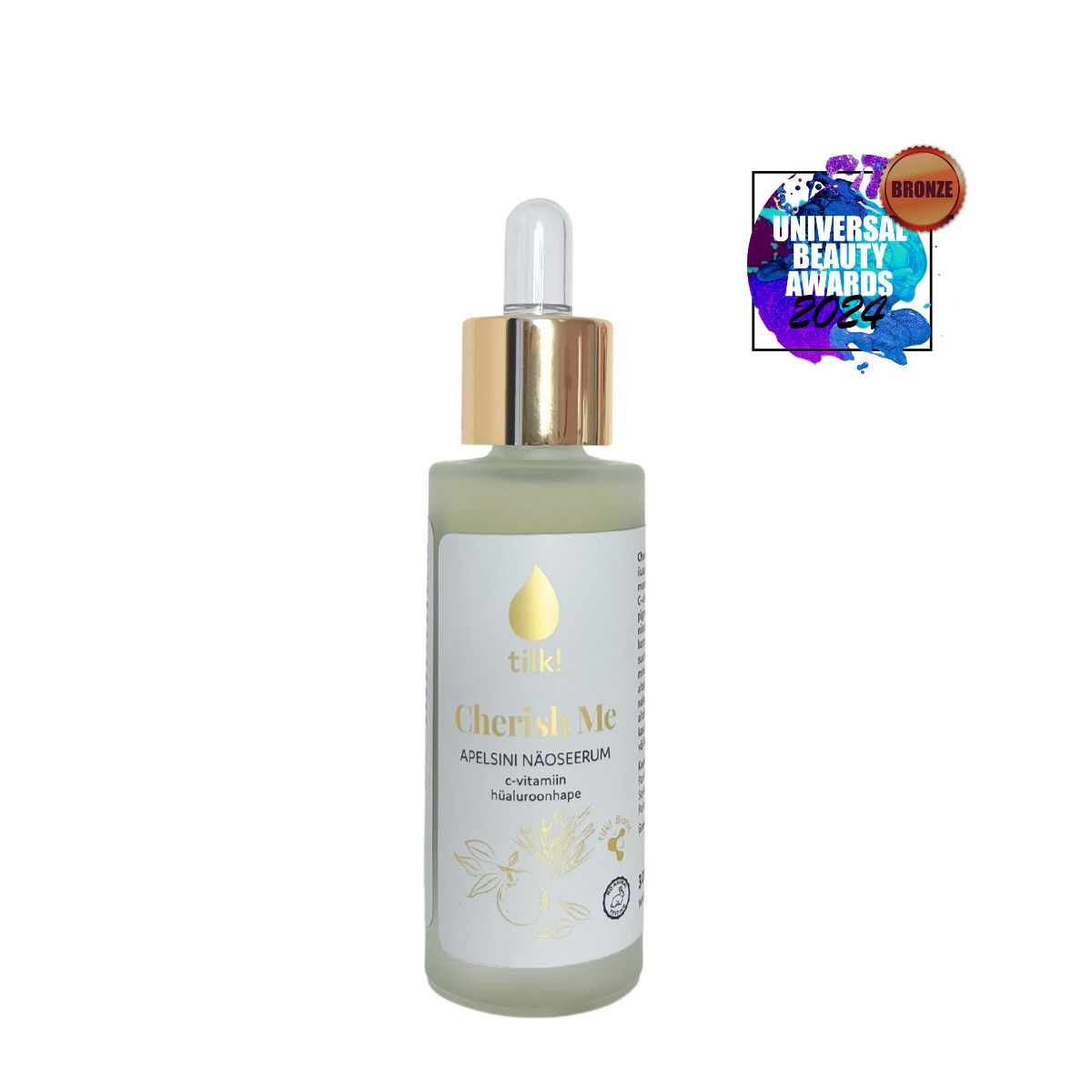 Auhinnatud! Tilk! Cherish Me Probiootiline Näoseerum C-vitamiini ja Hüaluroonhappega, 30 ml