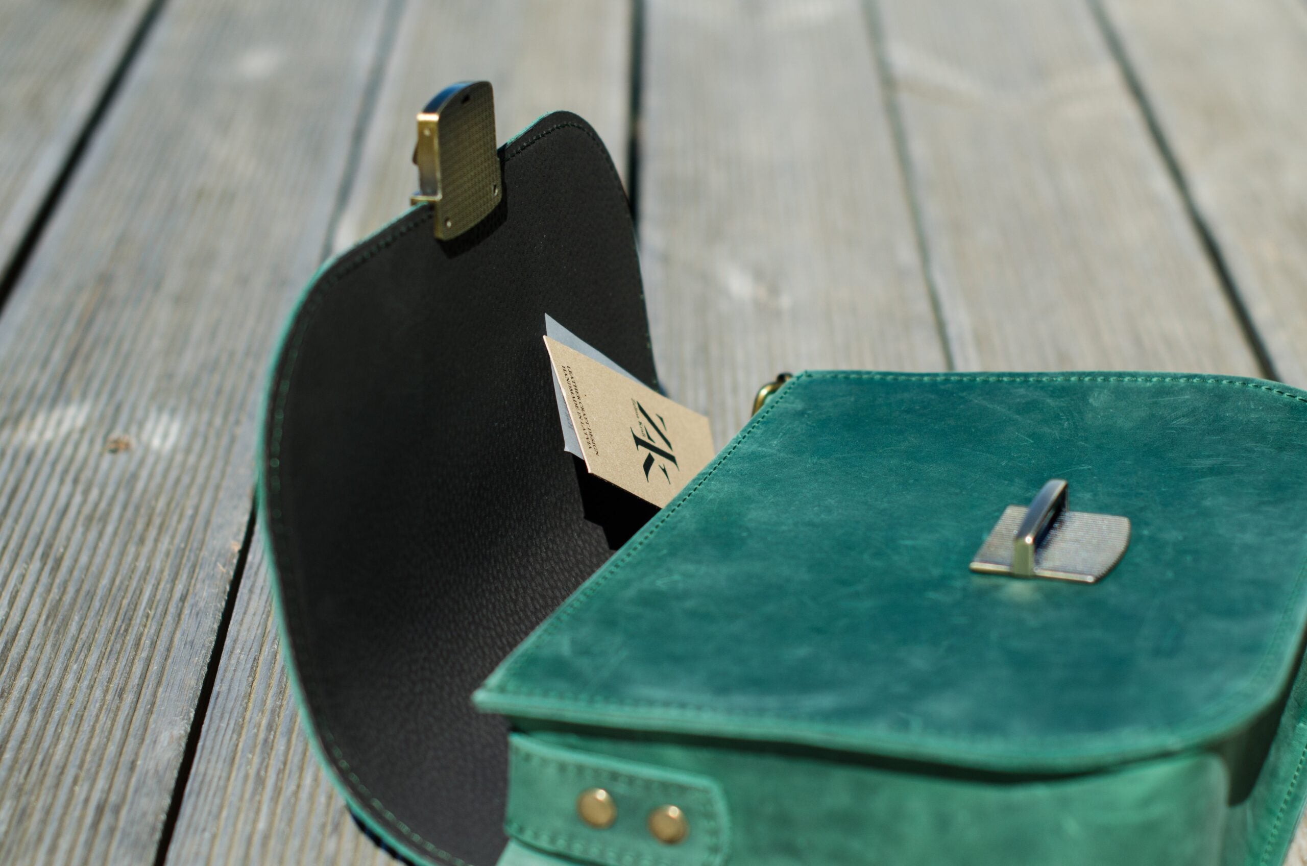 Natural Leather Saddle Bag Large – Green