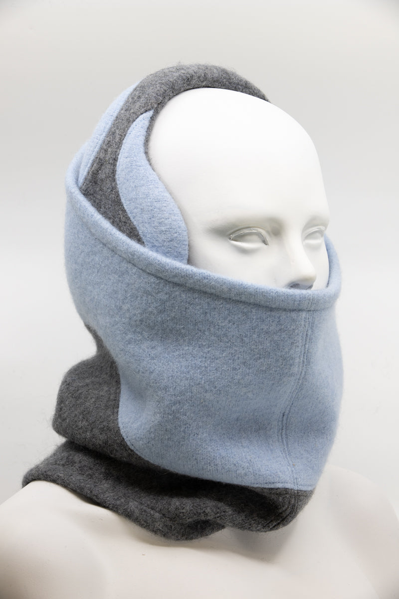 Felted Wool Tube Scarf - Medium Grey, Light Blue