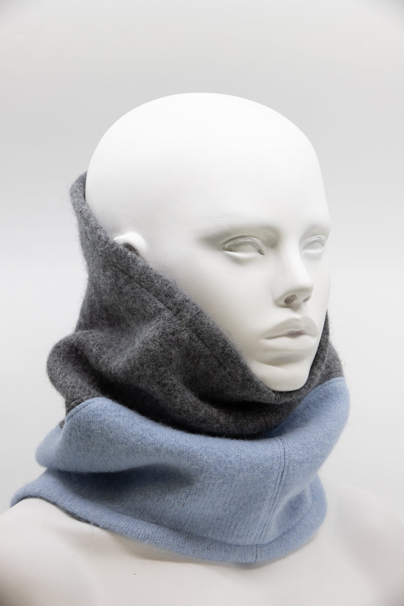 Felted Wool Tube Scarf - Medium Grey, Light Blue