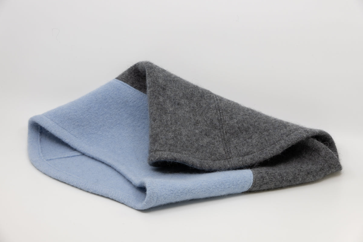 Felted Wool Tube Scarf - Medium Grey, Light Blue