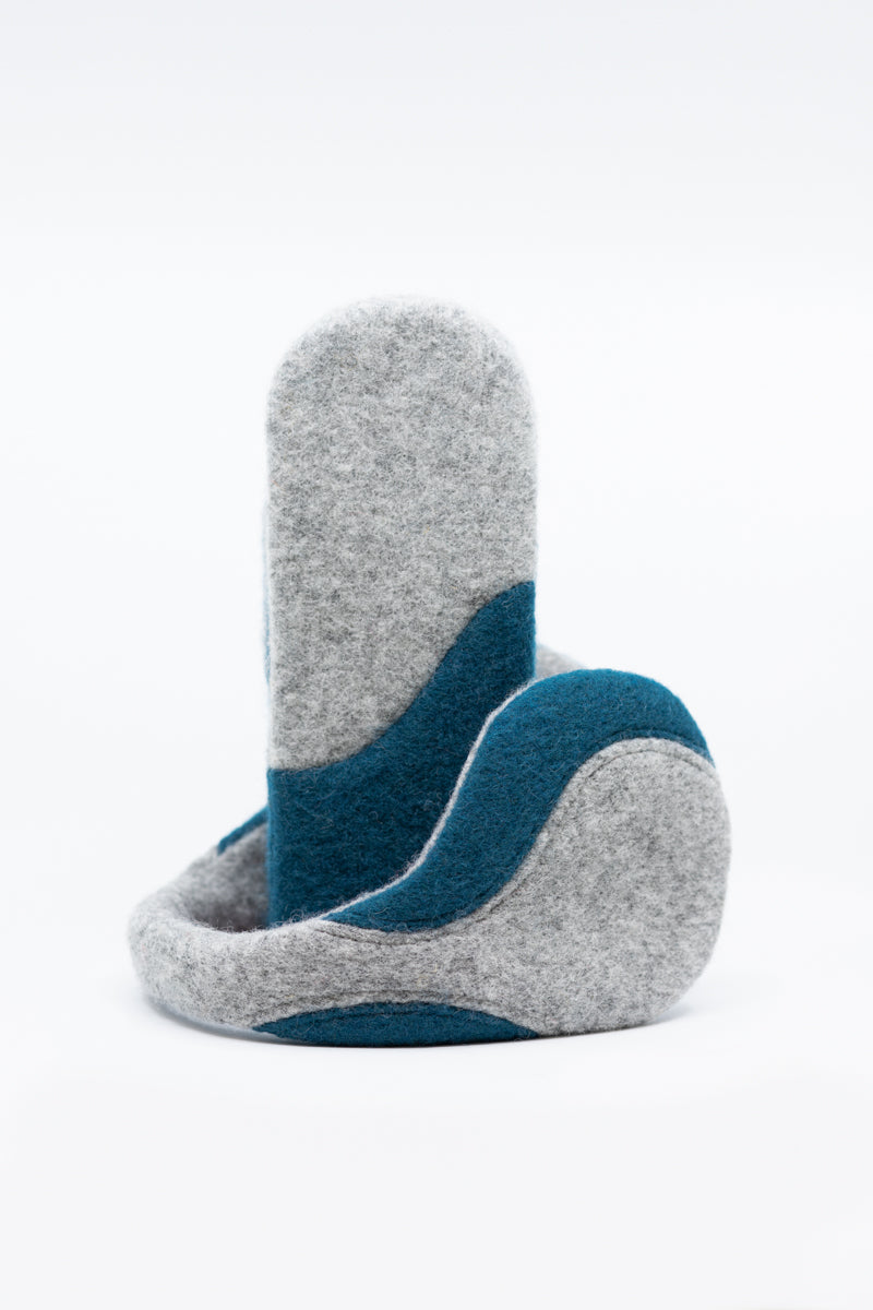 Felted Wool Earmuffs - Light Grey, Aquamarine