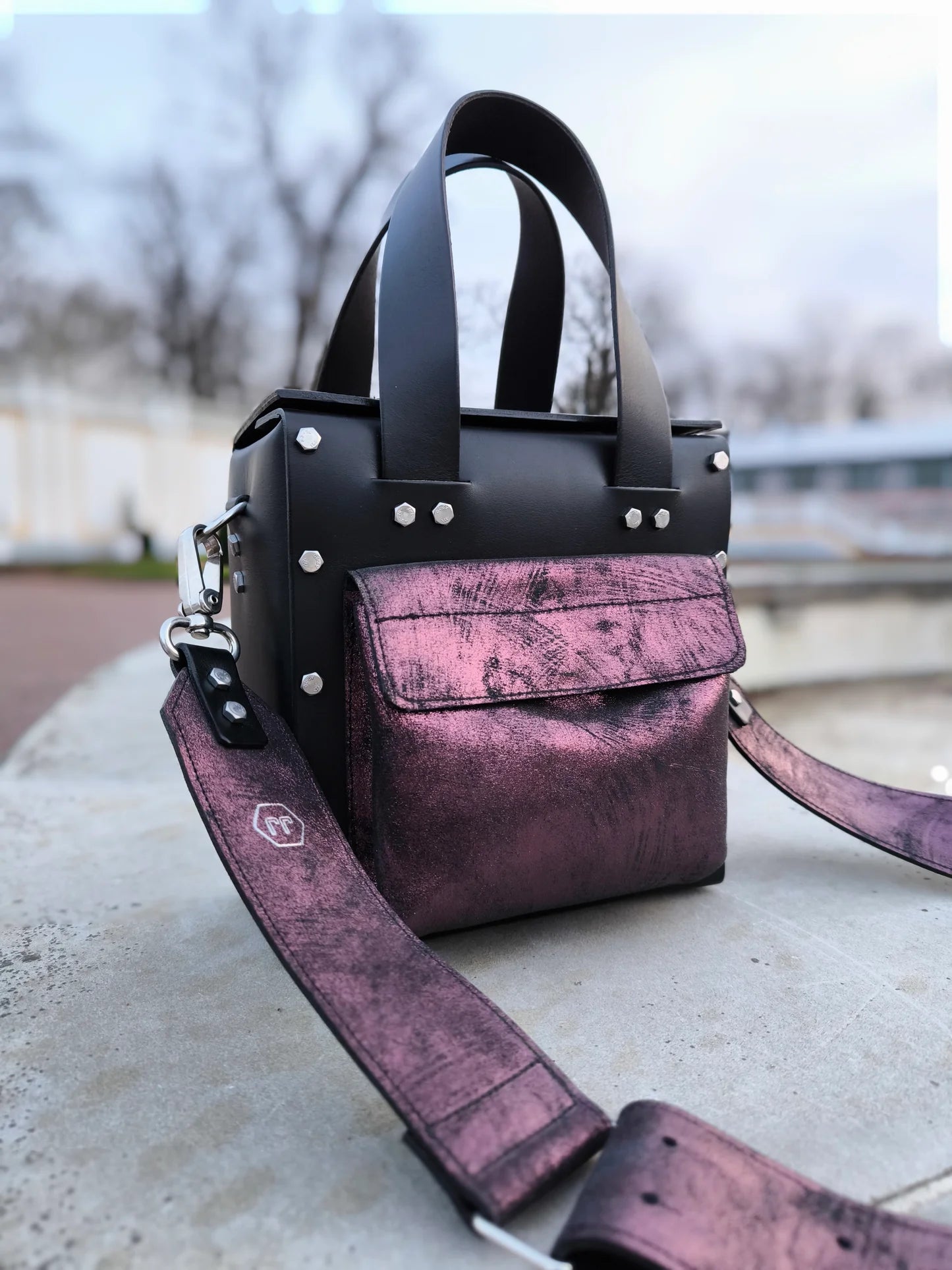 Jana Jaanson Design Nahast Käekott "Jasmine" Must & Burgundia Punane