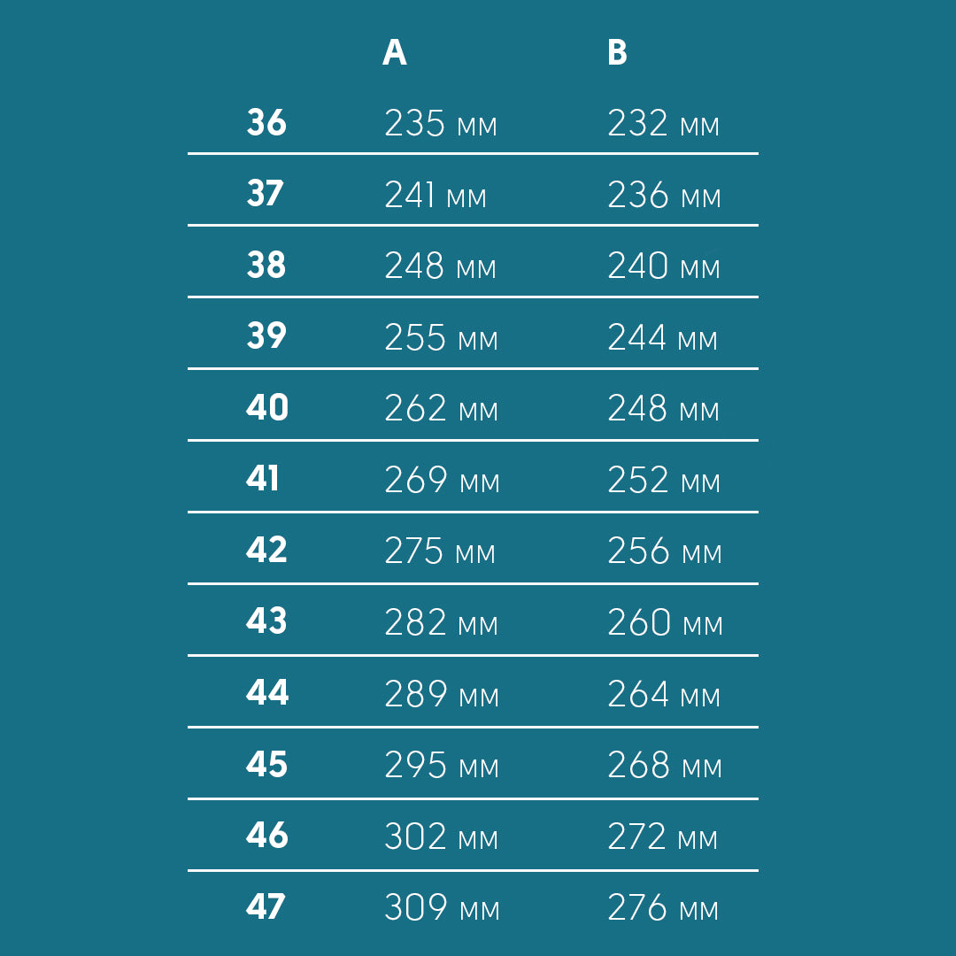 KIRA Sustainable Saapad 6.0 - suuruste tabel