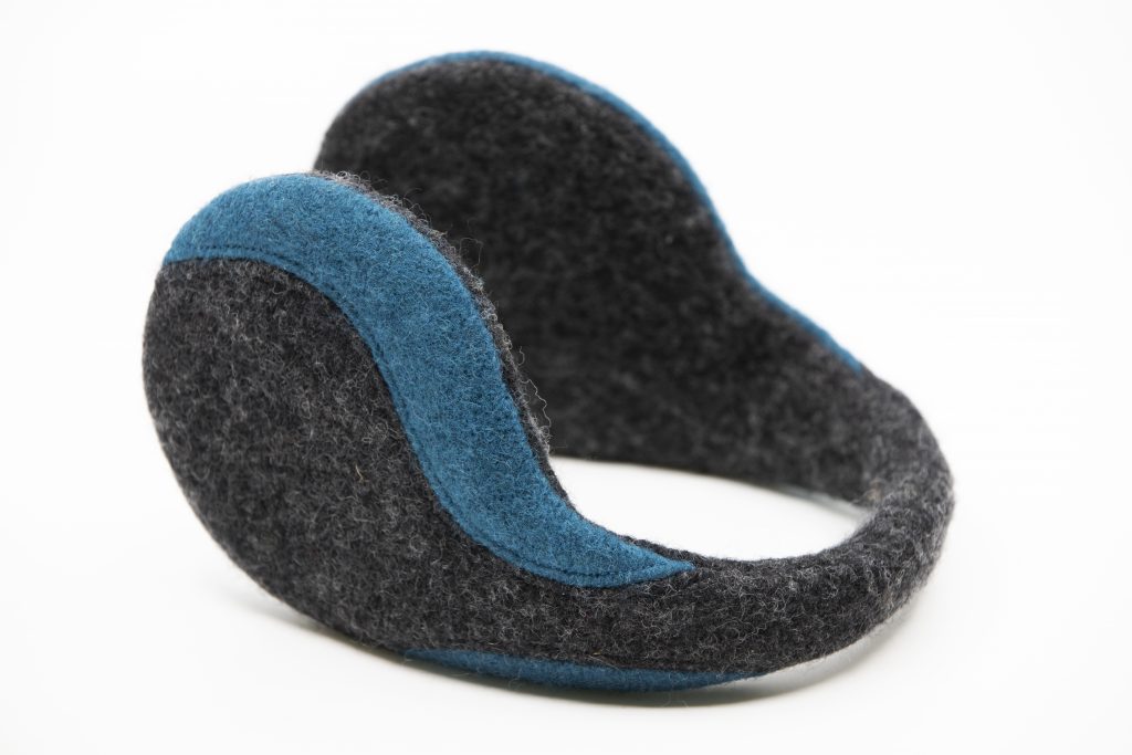 Felted Wool Earmuffs - Dark Grey, Aquamarine