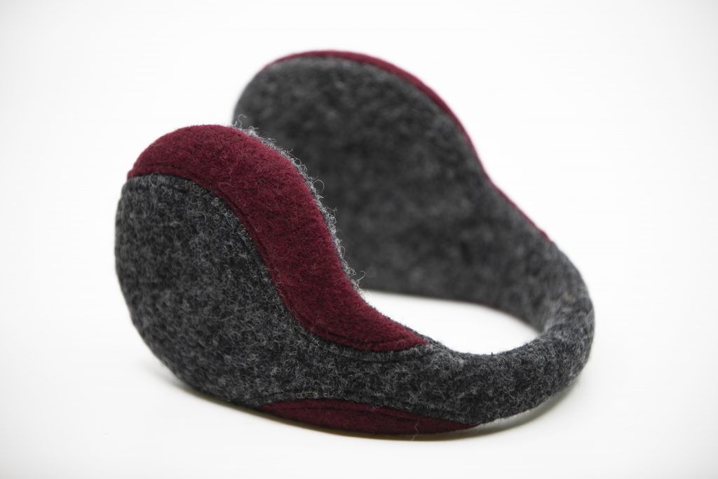 Felted Wool Earmuffs - Dark Grey, Bordeaux