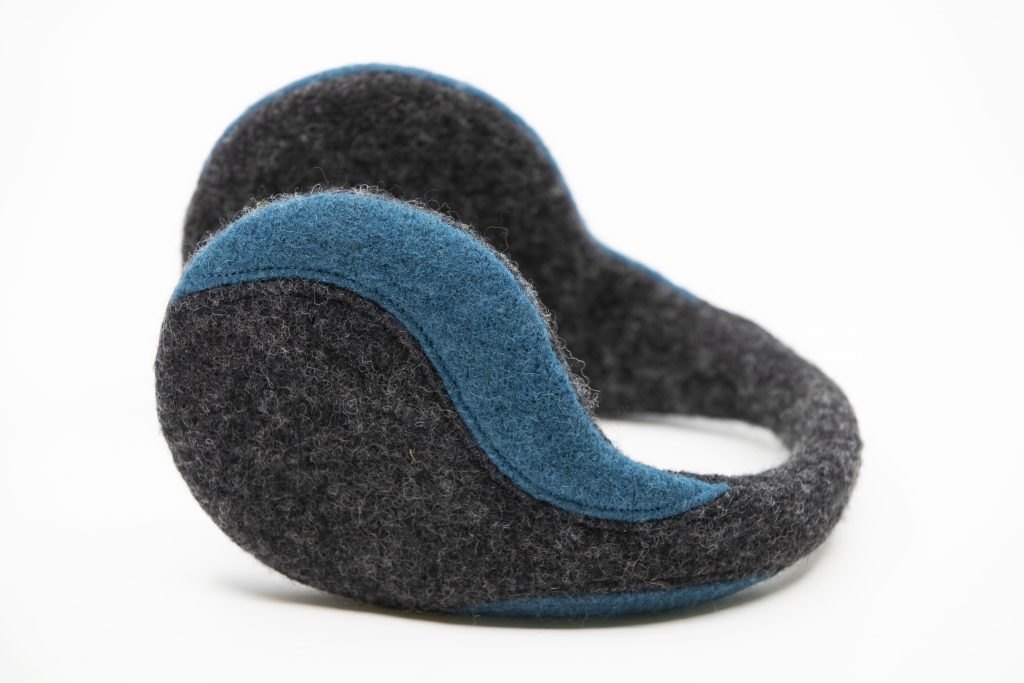 Felted Wool Earmuffs - Dark Grey, Aquamarine