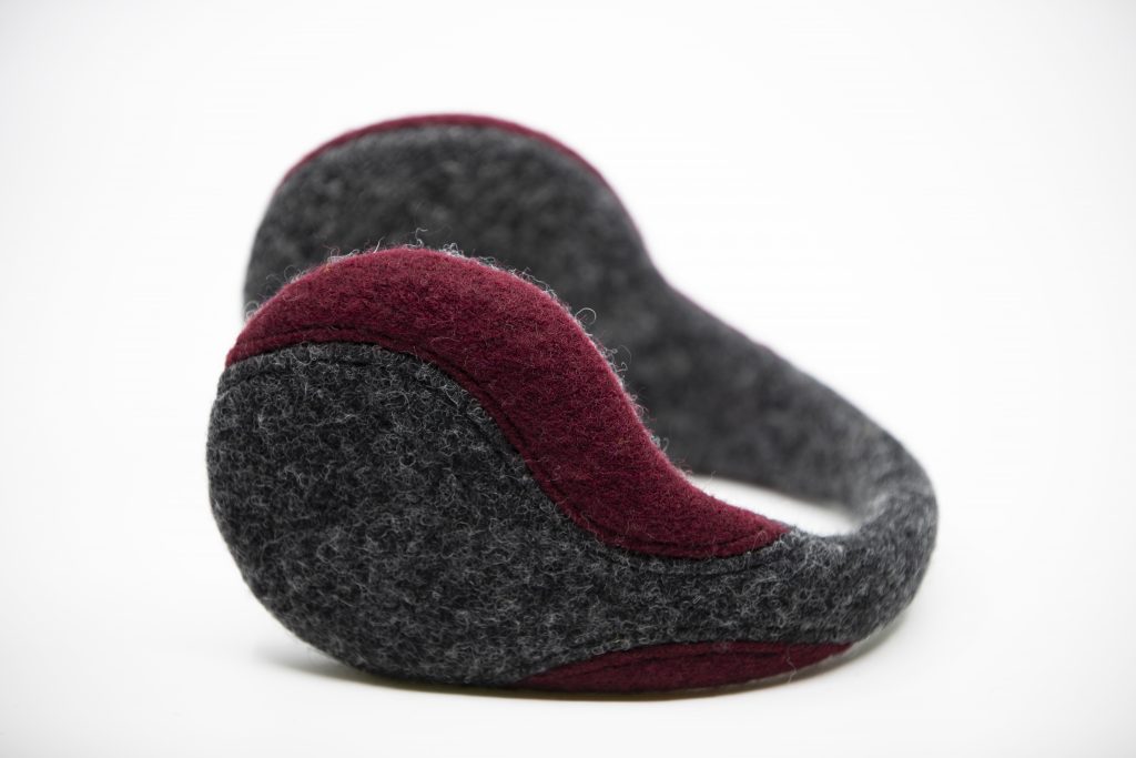 Felted Wool Earmuffs - Dark Grey, Bordeaux