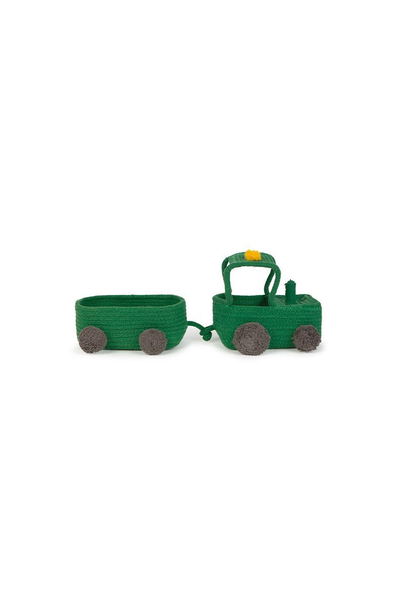 Lorena Canals Dekoratiivne Korv Traktor – Roheline Puuvillane Mänguasjakorv 35×15×15 cm

