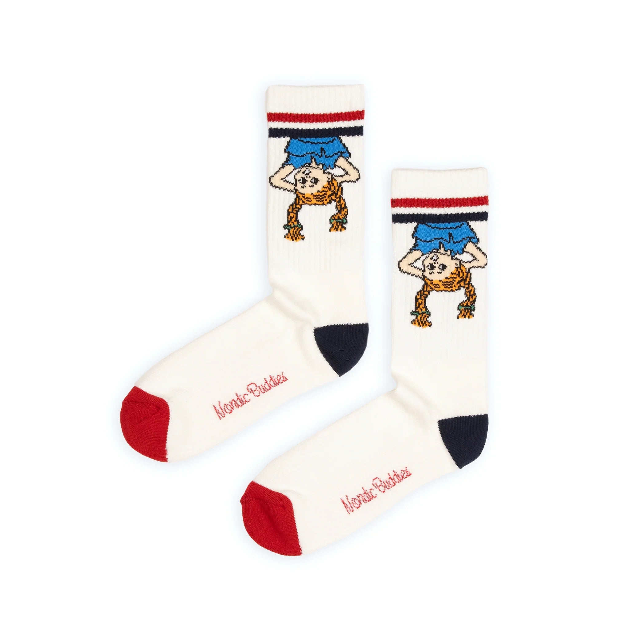 Moomin by NordicBuddies Pipi Pikksuka Tagurpidi Retro Sokid Meestele – Valge