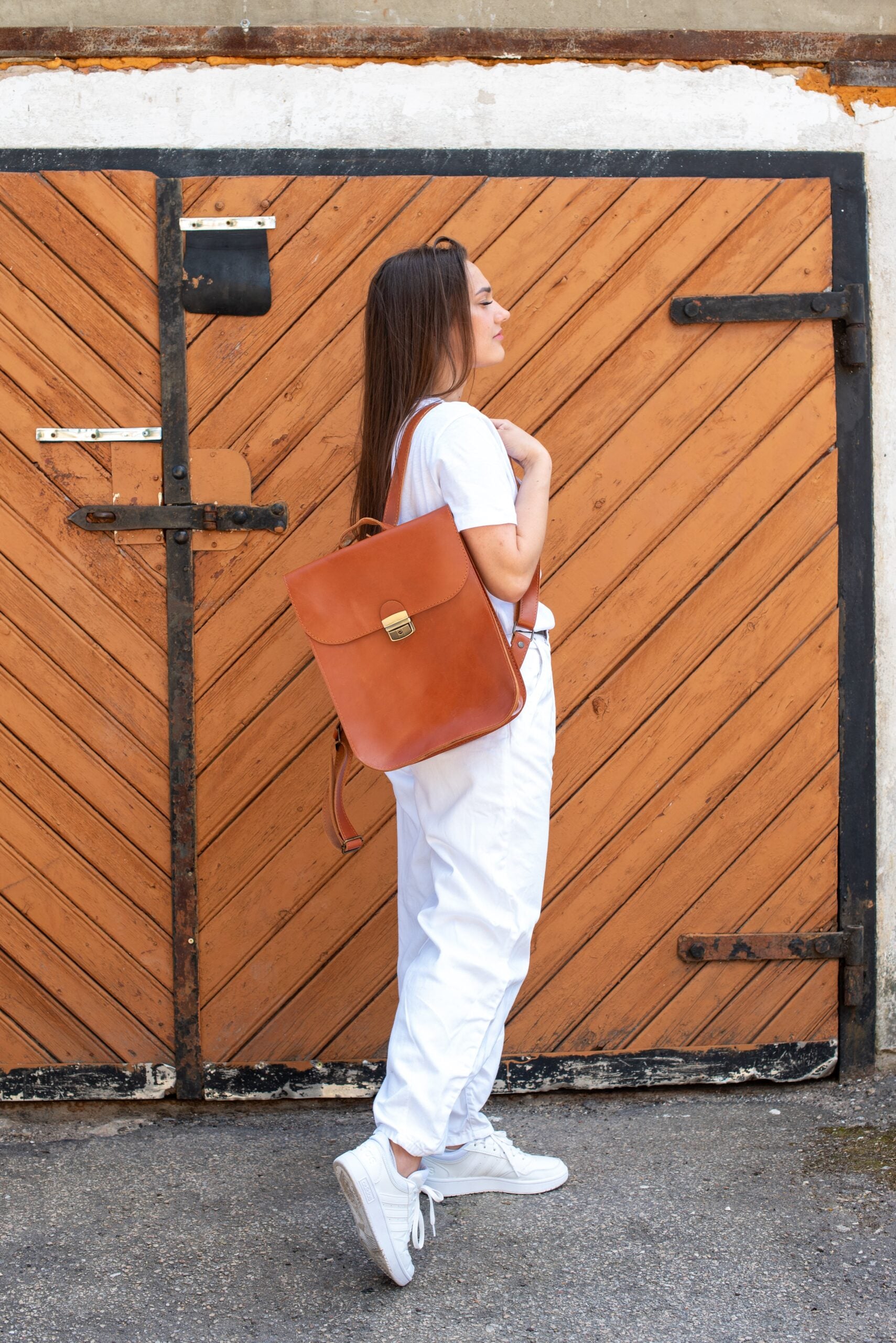 Natural Leather Saddle Backpack - Light Brown