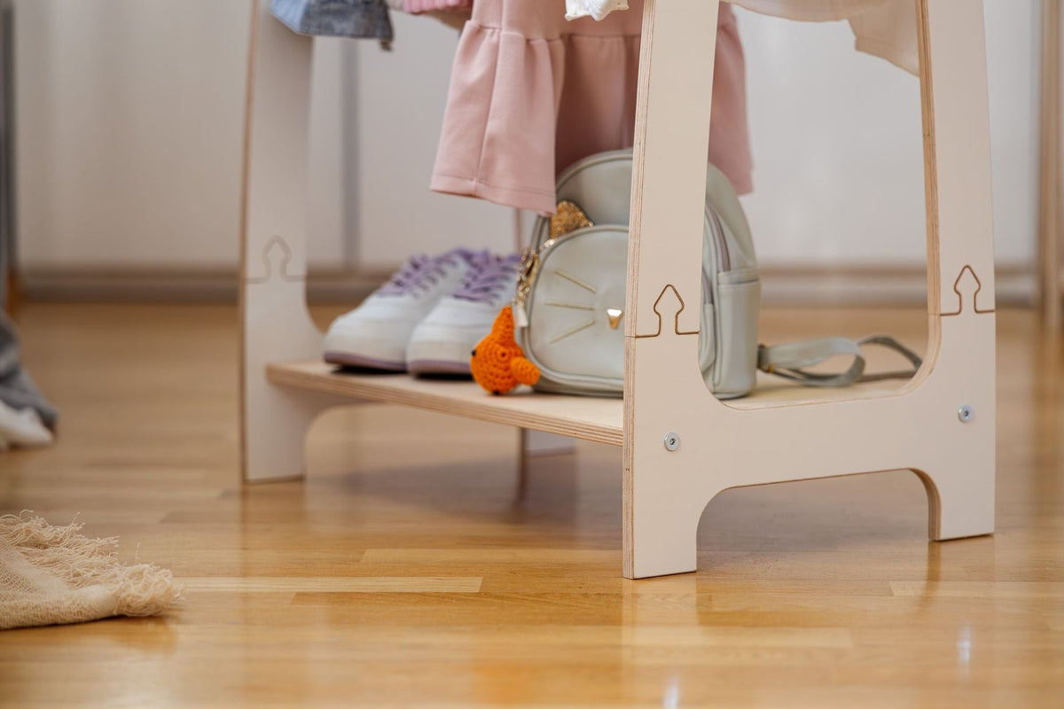 MeowBaby® kaarekujuline puidust laste riidenagi, väike - Valge