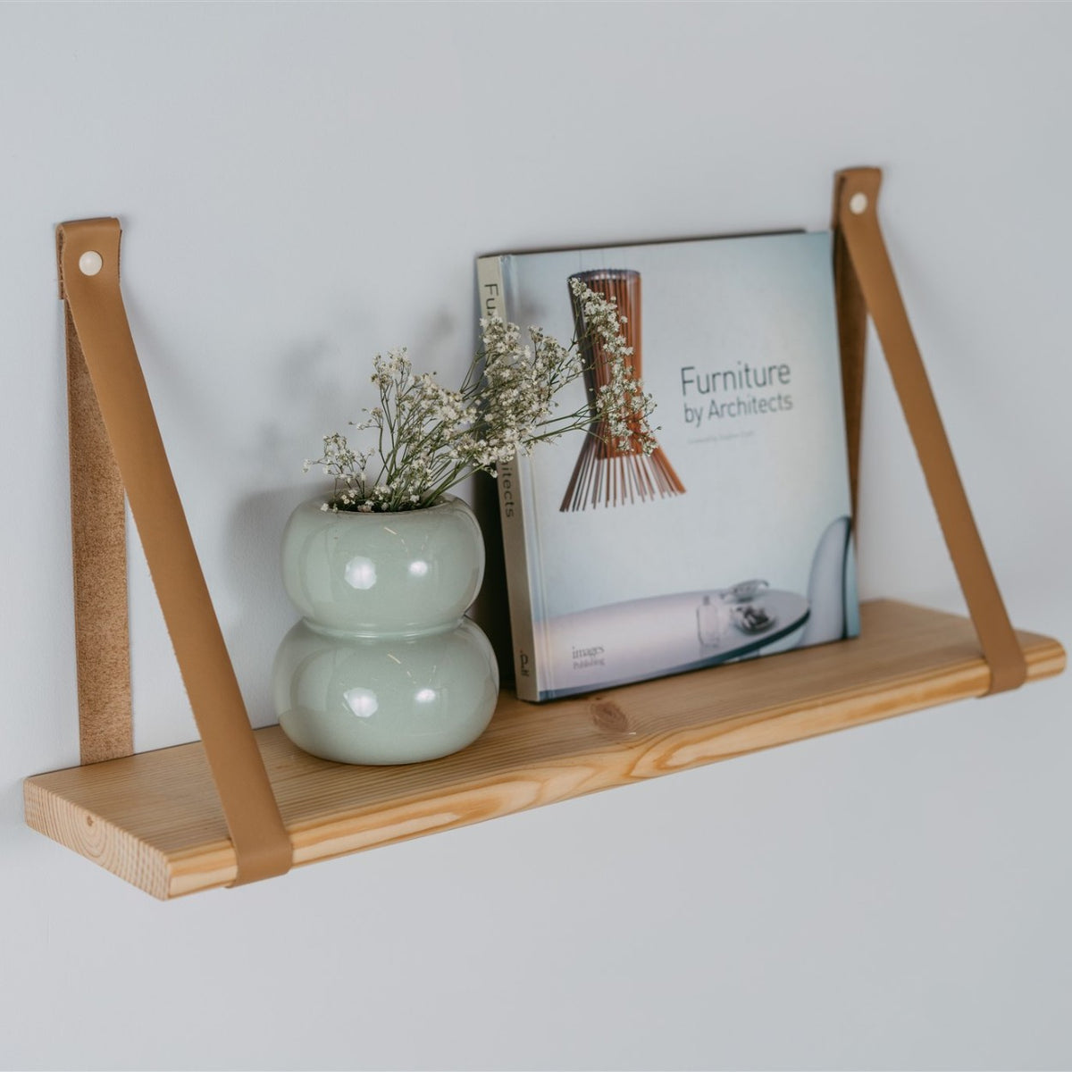 leg&go männipuidust nahkrihmadega seinariiul, 90 cm