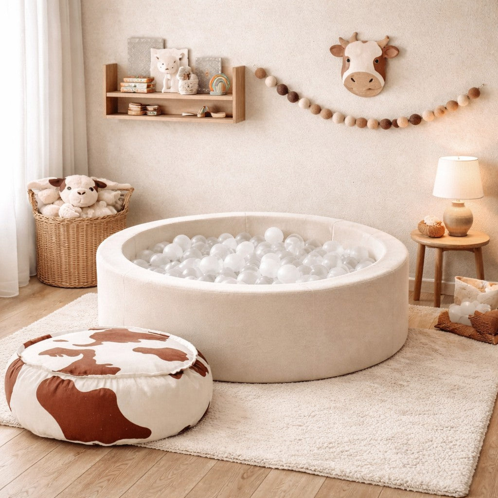 bees&blooms vahtkummist ümar pallimeri 90 × 30 cm - Beige, 200 valget palli