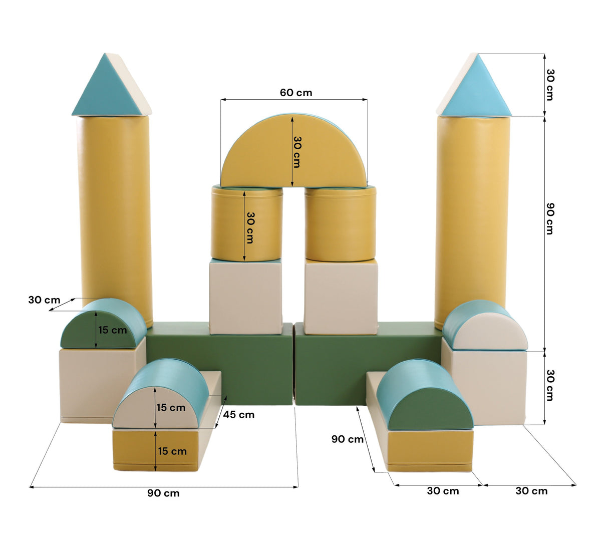 IGLU pehmete klotside komplekt "Fortress" - Pastelne türkiis