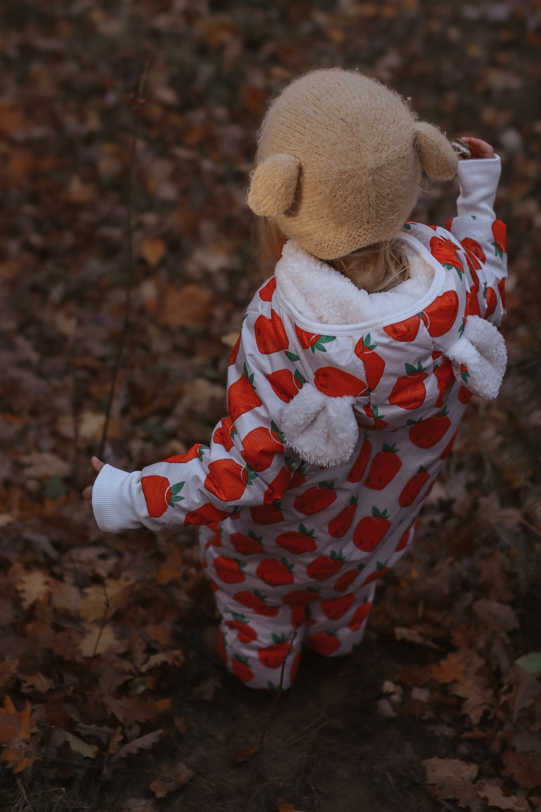 Winter Jumpsuit with Teddy Lining for Babies and Kids - Strawberries