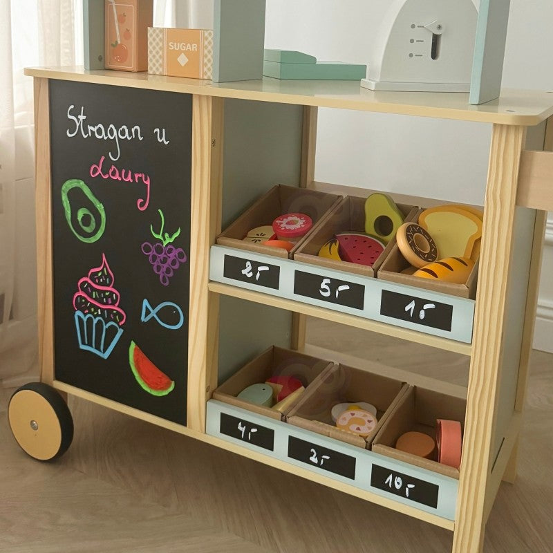 Woopie Let's Go Green suur multifunktsionaalne puidust toiduauto, 73 osa