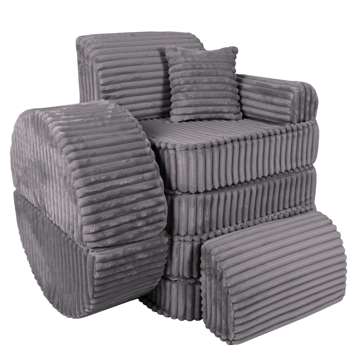 MeowBaby® keskmine modulaarne laste diivan Plus - Churros Jurassic Grey