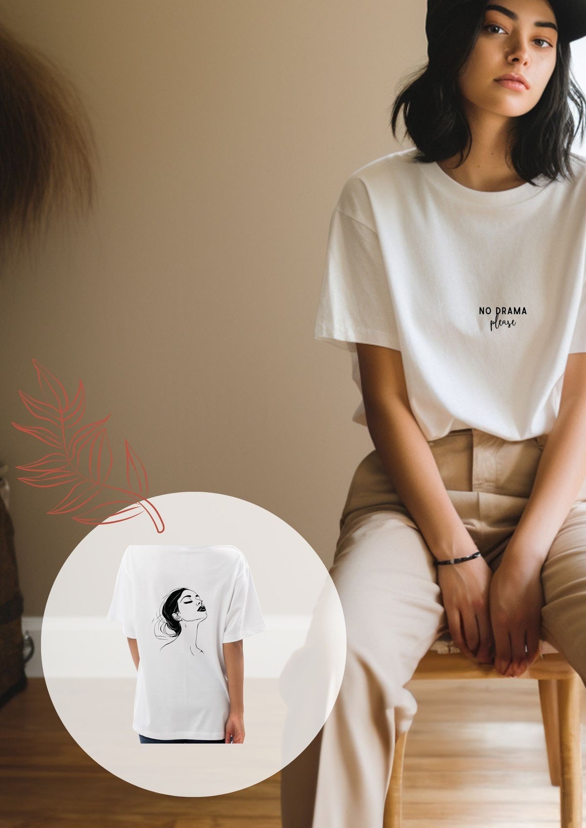 Black Giraffe Brand mahepuuvillane T-särk "No Drama, Please"