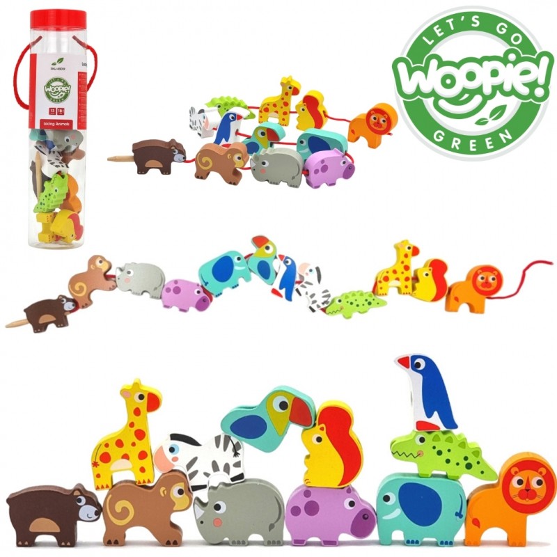 Woopie Let's Go Green puidust paelutusklotsid safariloomadega