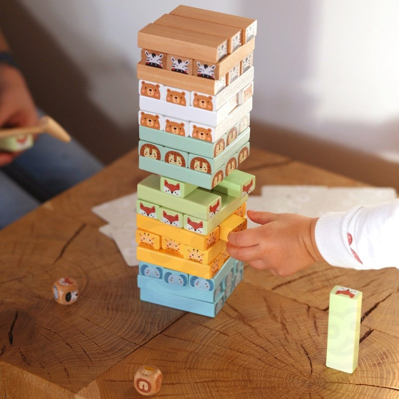 Woopie Let's Go Green puidust osavusmäng loomadega "Shaky Tower"