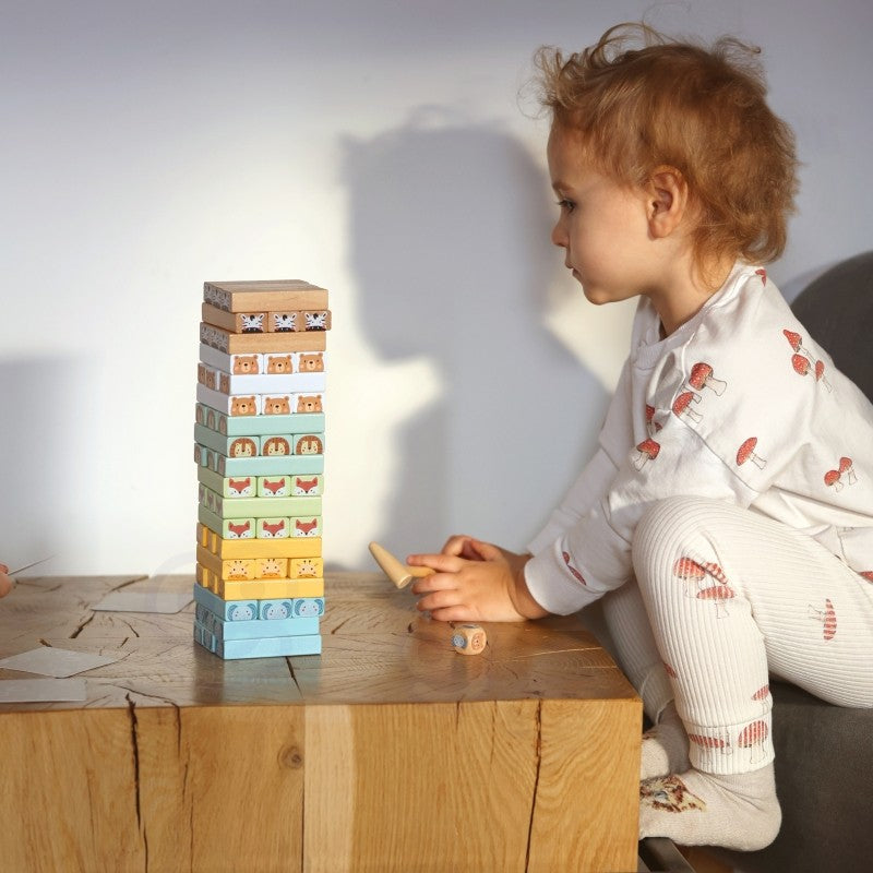 Woopie Let's Go Green puidust osavusmäng loomadega "Shaky Tower"