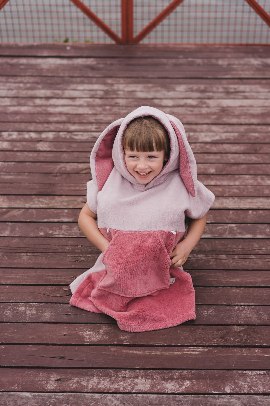 Patulove laste rannaponcho "Surfbunny" - Roosa