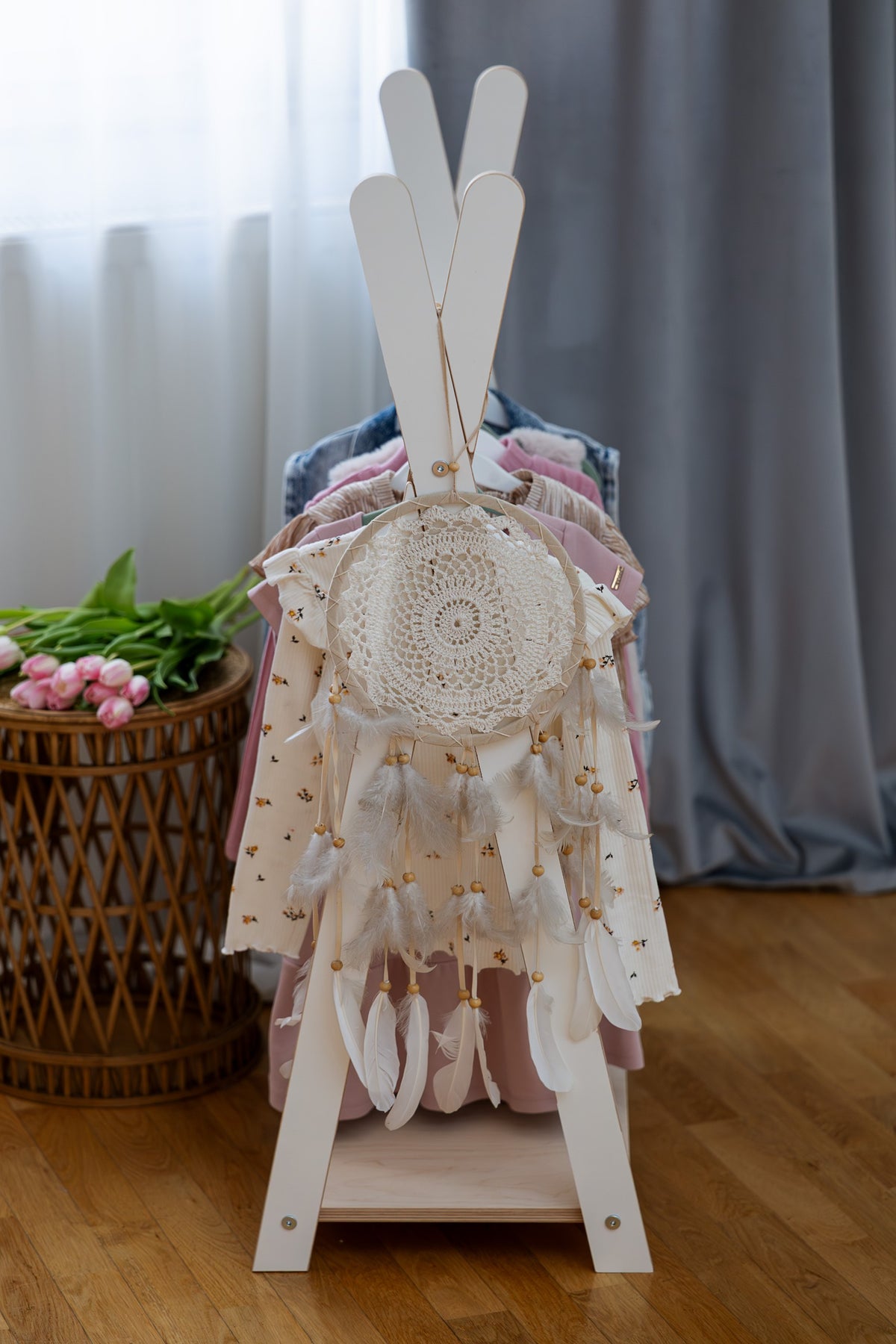 MeowBaby® puidust laste riidenagi "Tipi", väike - Valge