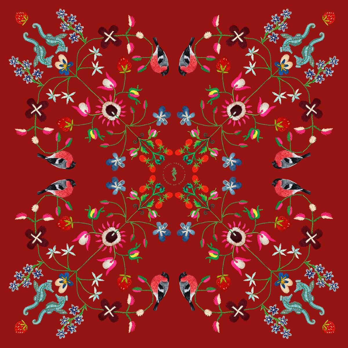 Tanel Veenre siidist sall "Unimoon" 63 × 63 cm - Punane lillemuster